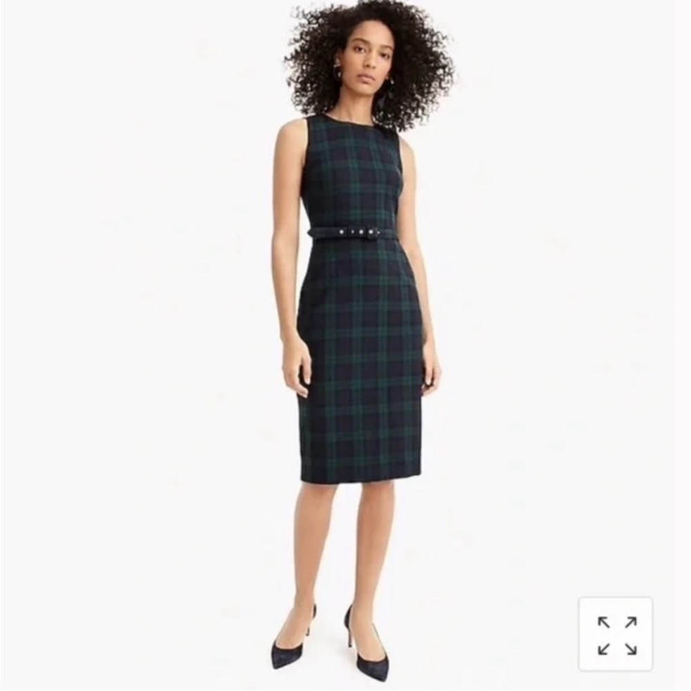 JCREW Belted sheath dress in Black Watch tartan